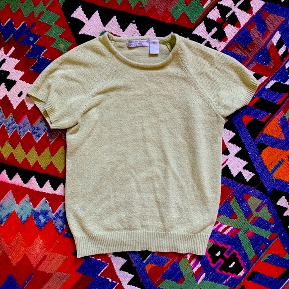 VTG sage top green elevated basic minimal mint layering tee nubby bouclé blouse - Picture 3 of 5